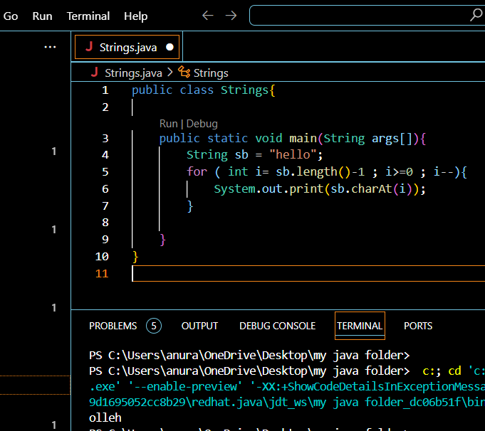 imAYadav17's tweet photo. I Wrote a simplified code to reverse a string using just a for loop, while Mam used StringBuilder with char swapping. 
Both gave the same result!
 Is my simpler approach applicable for larger programs? #Java #DSA @amazon @Google @Microsoft @autodesk @ShradhaKhapra_ https://t.co/bjQwPx94Os