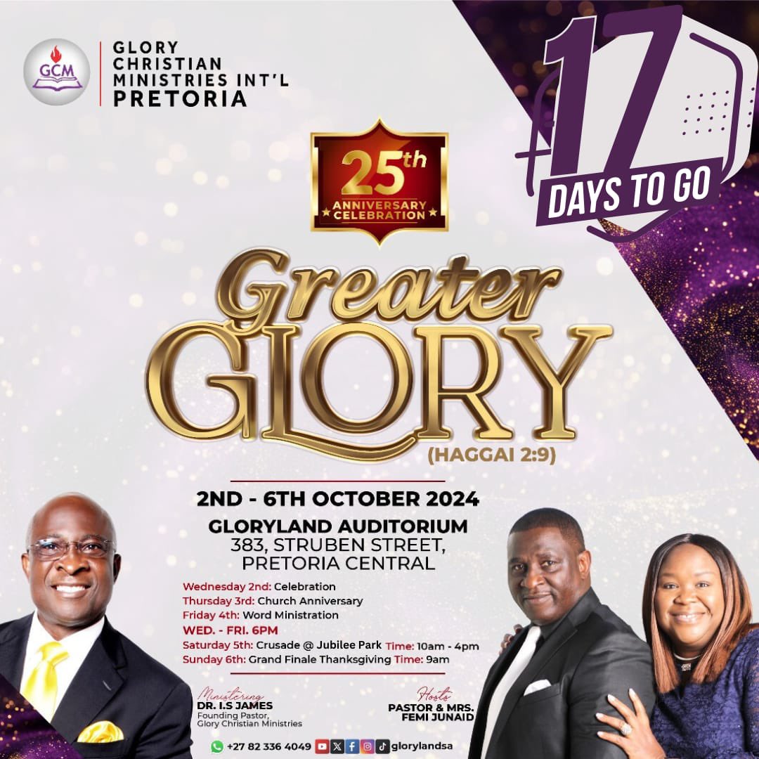 glorylandsa's tweet photo. The countdown continues… with only 17 days to go, are you ready to celebrate??!

Have you invited someone?! Please share and repost to invite others!

#GCMSAat25 #GlorylandSA #SilverJubilee #Come #SteppingOutIntoTheMiraculous https://t.co/OGtDkx5lgL