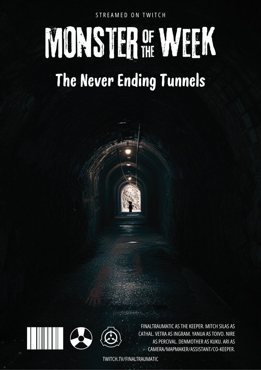 FinalTraumatic's tweet image. It's Spooky Saturday and we're continuing our mystery, [SCP] -Into-The-Never-Ending-Tunnels- w/ @MadMimicVetra @denmotherplays , Nire, Yvan and @mitchsilas_vt

#monsteroftheweek #ttrpg  #twitch #scp