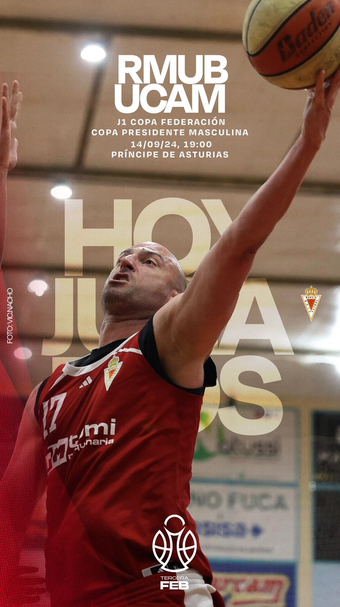 🏀 HOY JUGAMOS | COPA FEDERACIÓN
Real Murcia Baloncesto VS UCAM, jornada 1 de Copa Presidente hoy sábado 14 de septiembre a las 19:00 horas en el Príncipe de Asturias.