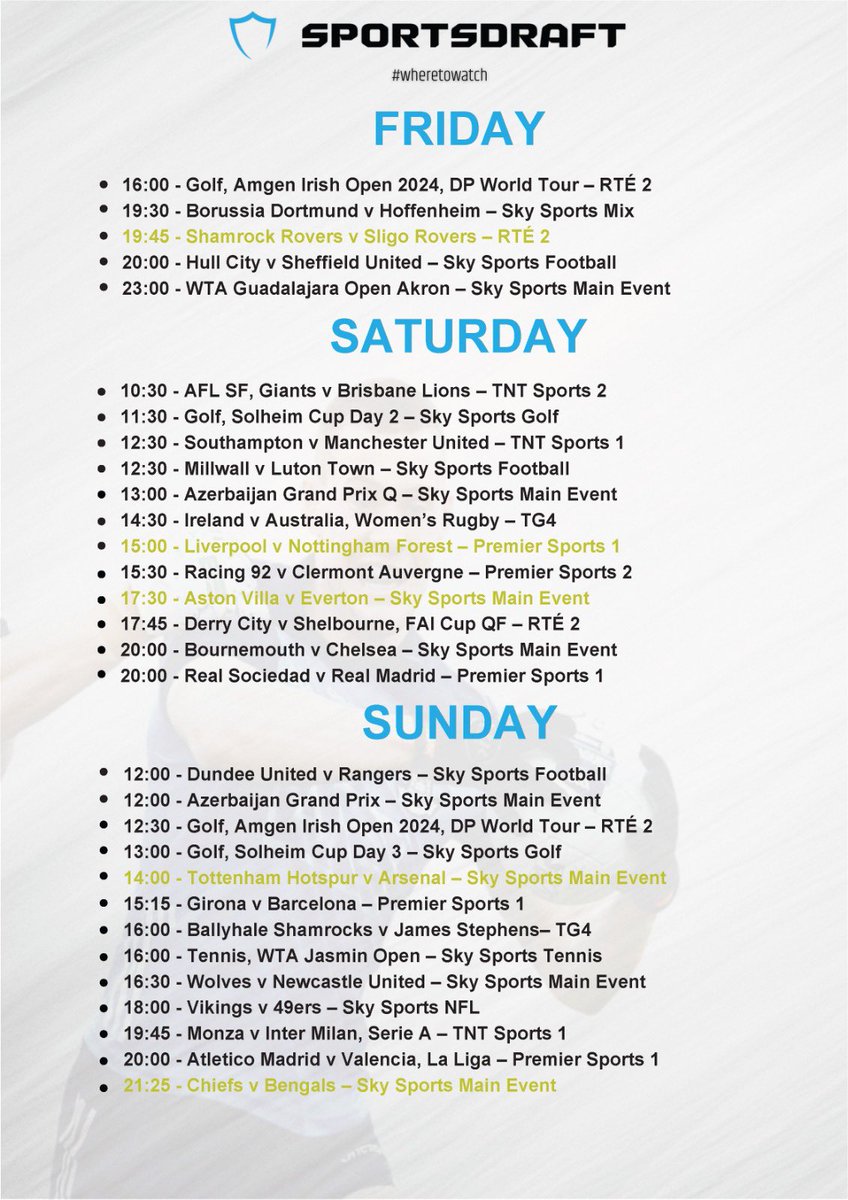 WheresTheScore's tweet photo. Check out this weekends Where to Watch! https://t.co/jXCdMkyG1N