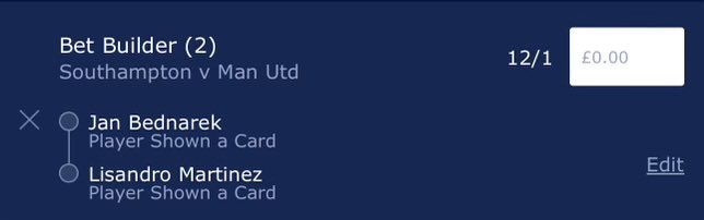 MCTIPSTERS's tweet photo. SOUTHAMPTON VS MANCHESTER UNITED BET BUILDERS⚽️🟨🟥
Good luck!🔞
#SOUMNU
#PremierLeague
#GamblingX https://t.co/be7lZcYGkw