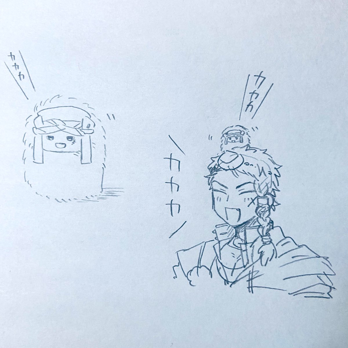 これはたわしみたいな山伏のグッズ見てかわいいなと思って描いた山伏とたわしみたいな山伏ぬいぐるみの落書き 