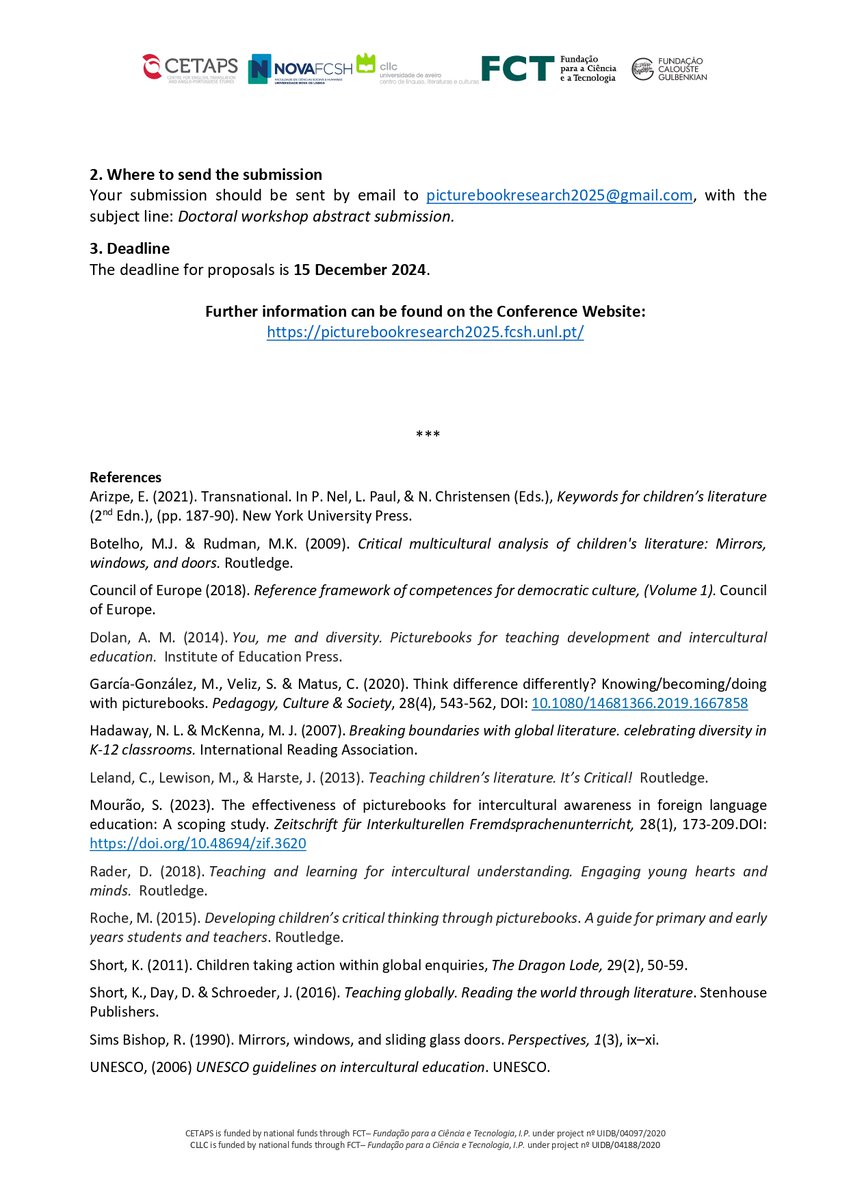 #CFP: 10th European Network of Picturebook Research Conference
Understanding the world: Multiculturality, interculturality and global citizenship in picturebooks
Lisbon, Portugal
Date: 17-19 September 2025
Deadline for proposals: 30 November 2024
picturebookresearch2025.fcsh.unl.pt