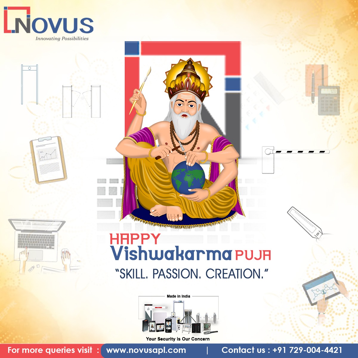 Wishing you a prosperous Vishwakarma Puja! May Lord Vishwakarma bless you with innovation, success, and the craftsmanship to build a bright future for yourself and the organization. #VishwakarmaPuja 🙏

#Vishwakarma #Architecture #DivineEngineer #Craftsmanship #Tools #Skille