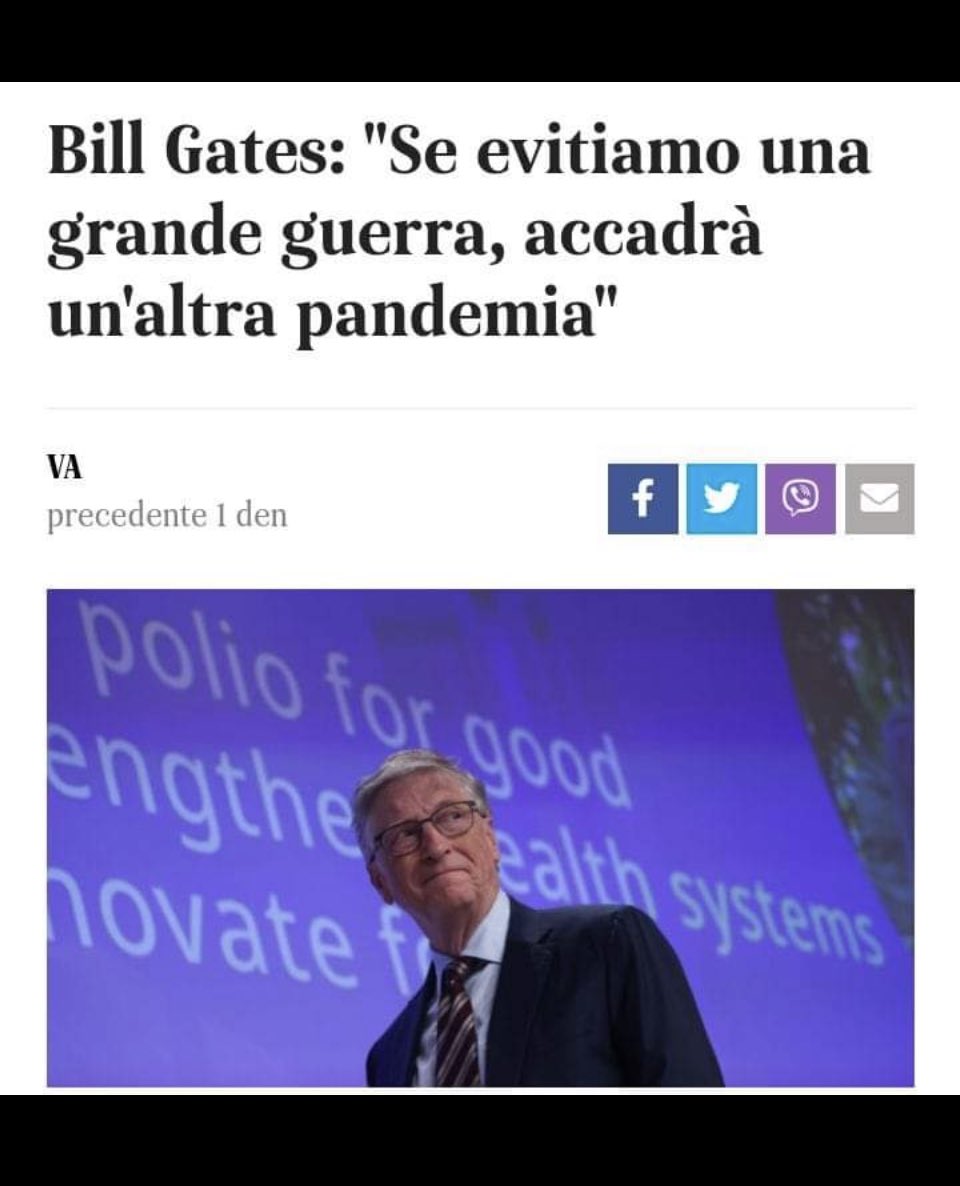 L’ ultima minaccia di zio Bill
“Se evitiamo una grande guerra, accadrà un’ altra pandemia”…

#BillGates #Draghi #Tedros