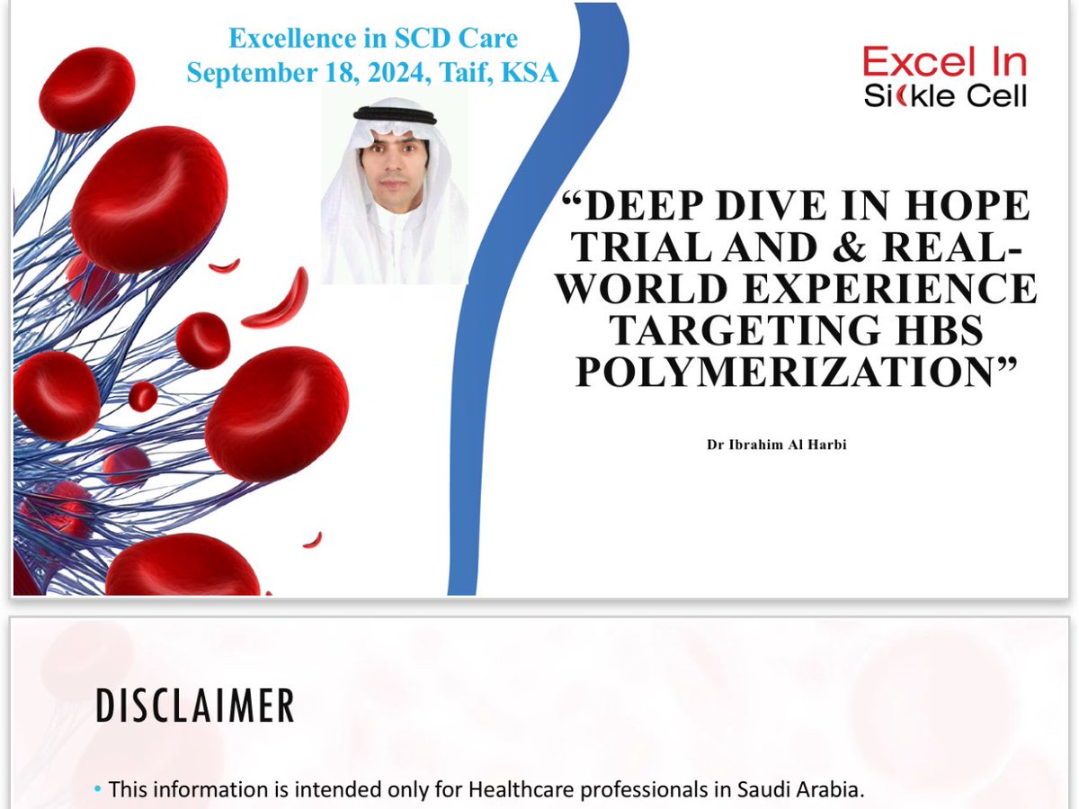 بمناسبة أن "شهر سبتمبر" هو شهر التوعية عن مرض #فقر_الدم_المنجلي سأكون مشاركا بإذن الله يوم الأربعاء ١٨ سبتمبر ٢٠٢٤ في محاضرة عن "التميّز في رعاية مرضى المنجلية" للحديث عن بعض العلاجات الجديدة لهذا المرض، وذلك بمدينة الطائف بإذن الله.

#الأنيميا_المنجلية

#فقر_الدم_المنجلي