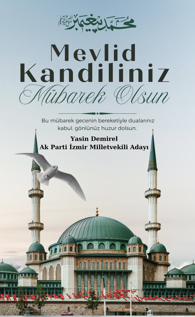 Peygamber Efendimiz Hz. Muhammed’in (s.a.v) dünyaya gelişlerinin yıl dönümü olan bu müstesna gecenin bütün müslüman alemi için hayırlara vesile olmasını diliyor,
Mevlid Kandilinizi tebrik ediyorum.#Mevlid #mevlidkandilimizmübarekolsun