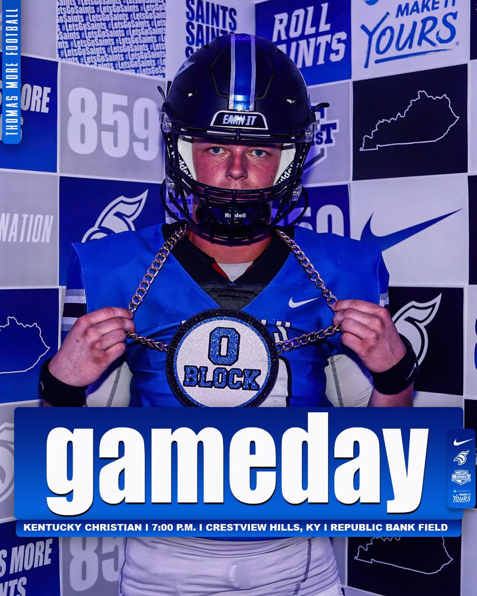 Thomas More Saints (@tmusaints) on Twitter photo GAME DAY.
🏈: Football Hosts Kentucky Christian
⏰: 7:00 P.M.
📍: Crestview Hills, KY
🏟️: Republic Bank Field
📺: tinyurl.com/y74k9zcc
📊: tinyurl.com/bdh2tj3v
<a href="/TMU_Football/">Thomas More Football</a>
#LetsGoSaints GAME DAY.
🏈: Football Hosts Kentucky Christian
⏰: 7:00 P.M.
📍: Crestview Hills, KY
🏟️: Republic Bank Field
📺: tinyurl.com/y74k9zcc
📊: tinyurl.com/bdh2tj3v
<a href="/TMU_Football/">Thomas More Football</a>
#LetsGoSaints