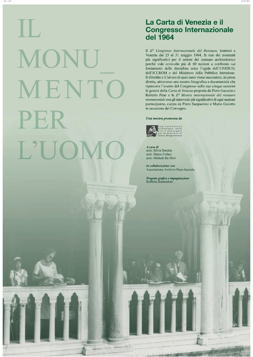 Tornano a breve le Giornate europee del patrimonio, che quest’anno si terranno sabato 28 e domenica 29 settembre
La Soprintendenza di Verona vi aspetta nel chiostro di San Fermo con una mostra fotografica e documentale su la Carta di Venezia e il congresso internazionale del 1964