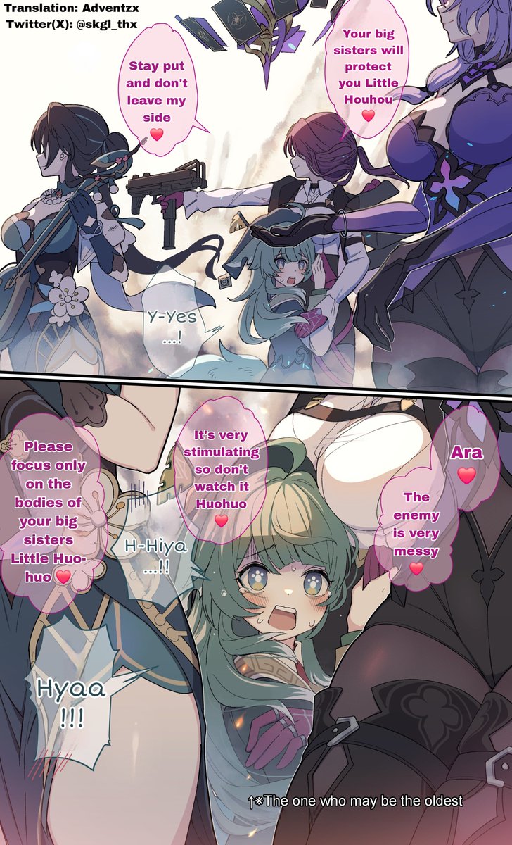 "Huohuo and the 3 big sisters in battle"

It's stimulating no matter where she looks