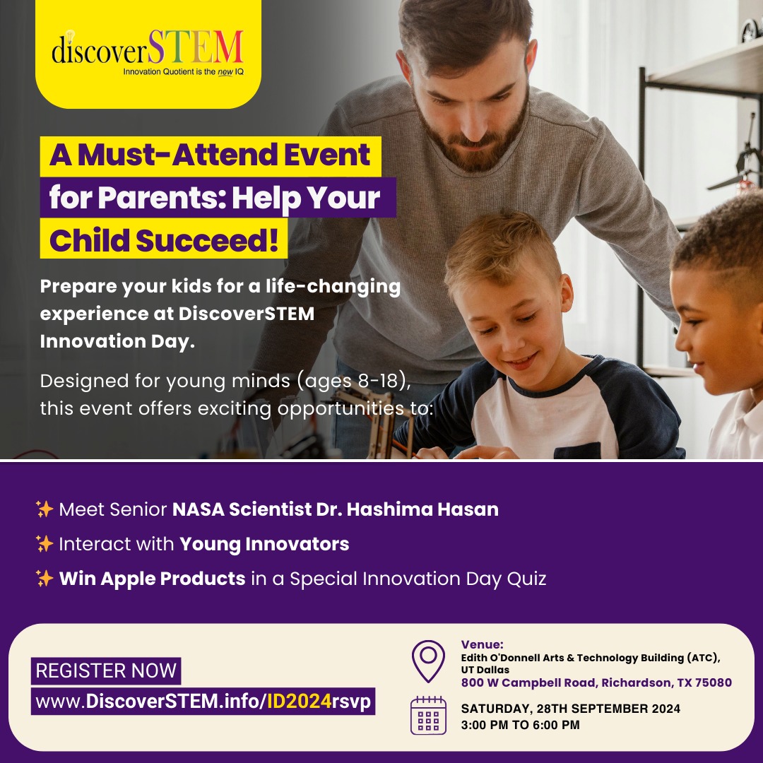 🤯 Calling all curious young minds! 🤯

✨ Meet Dr. Hashima Hasan from NASA
This is their chance to dream BIG!  🤩 

🔗 Register here: DiscoverSTEM.info/ID2024rsvp

#DiscoverSTEM #ID2024 #creativeminds  #InnovationDay #YoungInventors #STEMEducation #FutureInnovators #PatentAward