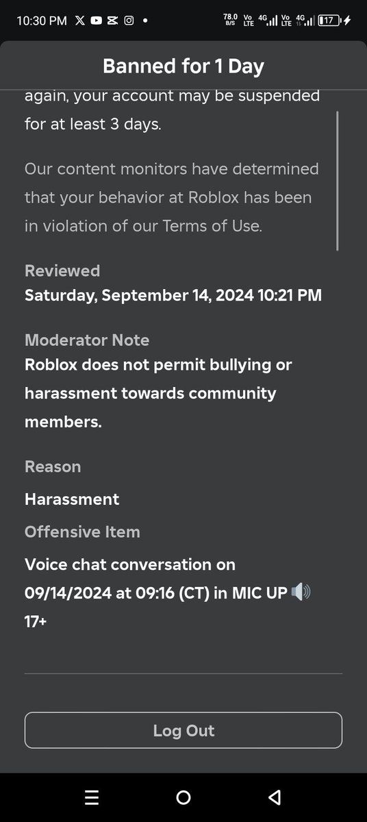 SeraphX2001's tweet photo. Eh. I got banned fourth times already. Let me explain
down here
When I was about to record a new gaming vlog for this September. Until one player named "Jacartis" who decided run around me. Until people and him reporting me until I got banned #Roblox #FYP #BannedAgain https://t.co/A7KOoeUDoo