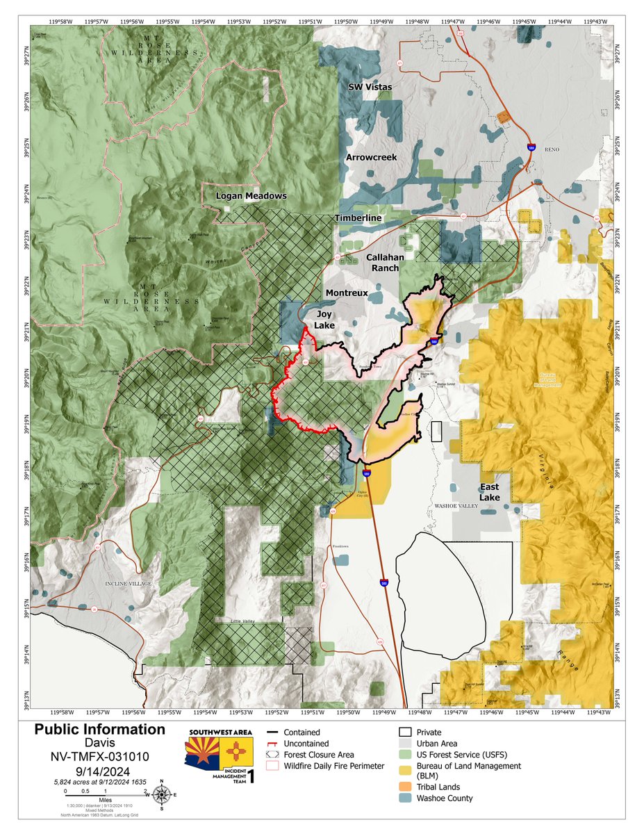 #DavisFire Update - September 14, 2024

5824 Acres
76% contained
710 personnel

Highlights: Crews on the Davis Fire had another successful day working on increasing containment along the Davis Creek Rd area and Joy Lake area. The hard work of firefighters has allowed the fire