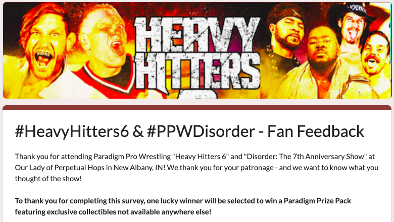 ParadigmProWres's tweet photo. Thank you to everyone who attended our 7th Anniversary celebration at #HeavyHitters6 and #PPWDisorder!
If you were at the show, we want to know what you thought! We’ve prepared a short survey to collect the thoughts of our fans.
It takes five minutes to complete, and one lucky winner who completes the survey will be selected to receive a Paradigm Prize Pack!
Take the survey here: https://t.co/WqznLTlCiS
Want more Paradigm in your life?
We will return to the Kentuckiana Area in early 2025 to celebrate our 150th show!
Can't wait until then? We'll be in Columbus, OH, next Saturday for an away game as we battle our friends at Unsanctioned Pro Wrestling! See https://t.co/XVmwDEAl6D for the details.
You can also watch complete shows - including #PPWRemastered & #PPWBrokenhearted for 100% free at https://t.co/hTZY5LGbmP