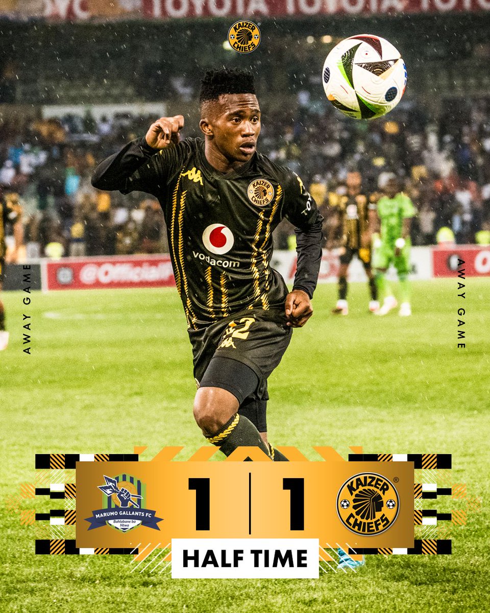 45 + 5'| #MG 1 : 1 #KC 

Half time score: (Sithole 8’) Marumo Gallants 1 : 1 Kaizer Chiefs (Shabalala 17’)

#Amakhosi4Life #AlwaysHome #BetwayPrem