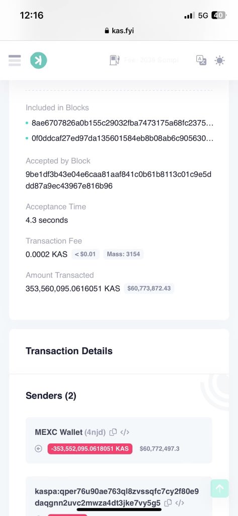 LittleChiefLuca's tweet image. Transaction not a matter of fees right now with $KAS . 4.3 seconds and it took only less than 0.01$ fees for 60 millions transaction in one click.
