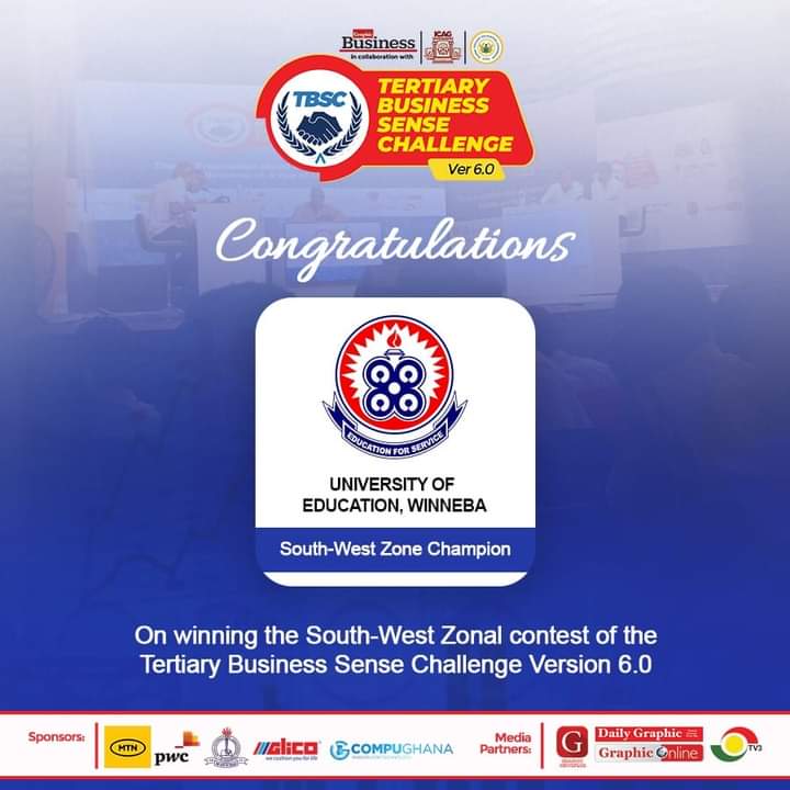 Congratulations <a href="/uew_official/">University of Education, Winneba</a> on winning the South-West Zonal Contest of the Tertiary Business Sense Challenge Version6.0.

#TBSC2024

#GraphicBusiness