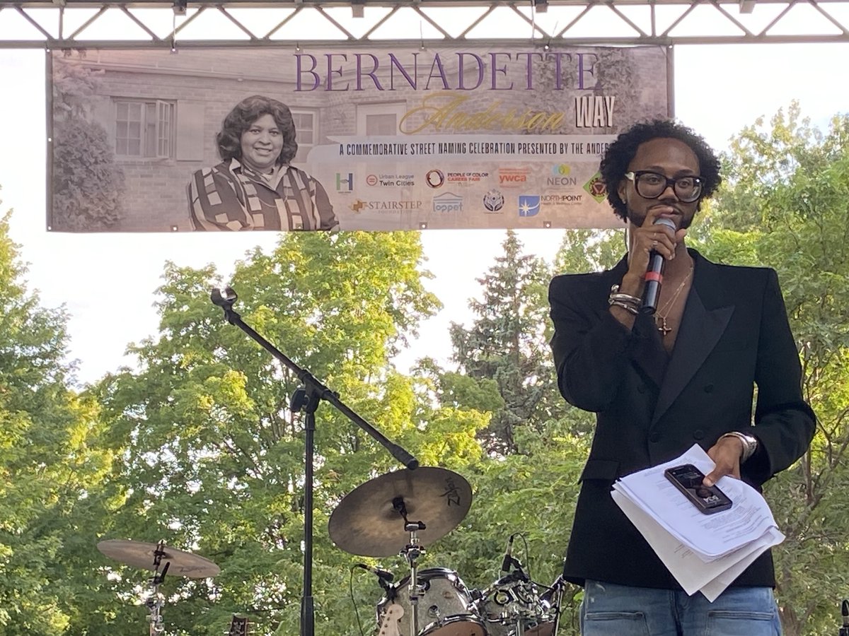 Jon Bream (@jonbream) on Twitter photo What a fun and fitting way to salute Bernadette Anderson, the late “neighborhood mom” on the Northside by renaming part of Russell Av N after her. Fantastic event organized by her son <a href="/andrecymone/">André Cymone</a> and fam. Funky music w all star band featuring Sue Ann Carwell. What a fun and fitting way to salute Bernadette Anderson, the late “neighborhood mom” on the Northside by renaming part of Russell Av N after her. Fantastic event organized by her son <a href="/andrecymone/">André Cymone</a> and fam. Funky music w all star band featuring Sue Ann Carwell.
