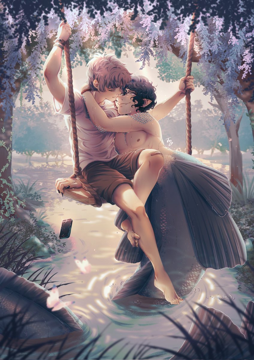 Tamori_art's tweet photo. 《Swingtime 🧜🏻‍♂️🍃 》
Based on the painting "Springtime" by Pierre Auguste Cot, ft. my OCs ~ #mermay #mermay2024 https://t.co/1Z4yyW02xT