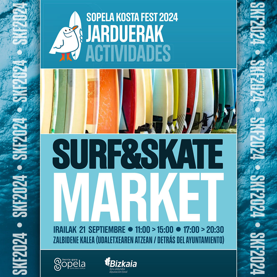 🏄SURF&amp;SKATE MARKET🛹

Irailak 21 de septiembre

Surf eta skate munduko eskolen eta enpresen postuak. 360ºko betaurrekoein errealitate birtualak... animatu!

Puestos para escuelas y empresas de surf y skate, Realidad Virtual con gafas de 360º... ¡anímate!

#SopelaKostaFest2024