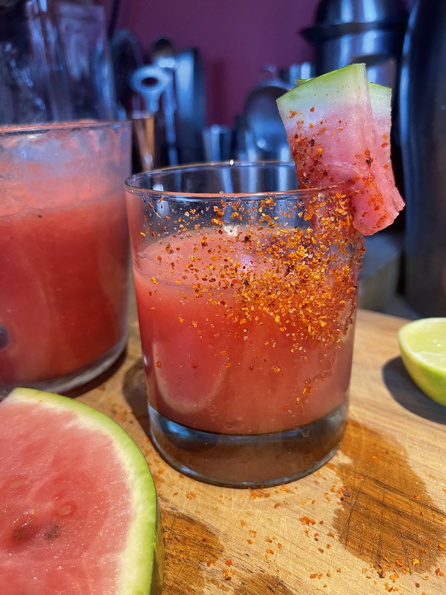 First attempt at spicy watermelon margarita. Cowing lush! x
