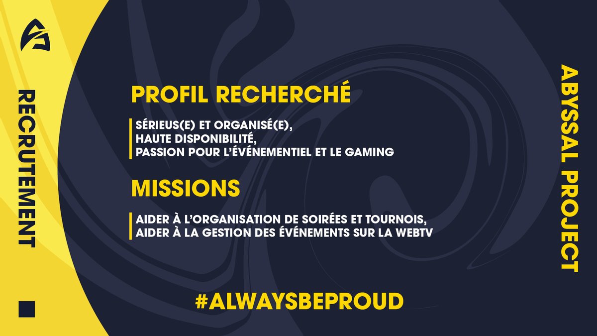 📢 Nous recrutons !

Nous recherchons un(e) assistant(e) événementiel pour rejoindre notre équipe et contribuer à l’organisation de nos soirées et tournois sur la Web TV.

Prêt(e) à relever le défi ? Rejoignez-nous et participez à des événements mémorables ! 🎉

#Recrutement