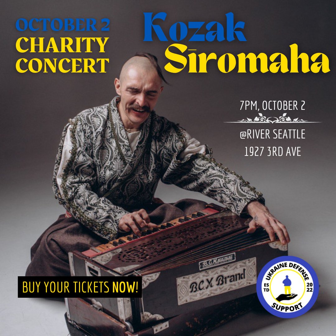 UDS4Ukraine's tweet photo. 💙💛Get excited, everyone! UDS will be hosting Kozak Siromaha in Seattle for a charity concert on Oct 2 at River Seattle! Bring the whole family for an authentic modern Cossack musical experience that you won't forget. Tickets on sale now! Don't miss it!

https://t.co/9JF58bDKg4 https://t.co/pBRHuljmkh