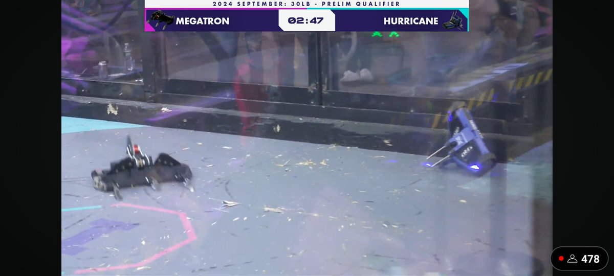 Monsoon - BattleBots (@monsoonrobot) on Twitter photo 🤖 First fight against Megatron at <a href="/NationalHavoc/">NHRL - Robot Fighting League</a> didn't go to plan 😢
👀 Unfortunately we did the 'thing" landing nose down and even with our unstick got stuck on the side of the arena!
▶️ If you missed it, head to the live stream here 👇🏻
youtube.com/live/rfp12Dimt… 🤖 First fight against Megatron at <a href="/NationalHavoc/">NHRL - Robot Fighting League</a> didn't go to plan 😢
👀 Unfortunately we did the 'thing" landing nose down and even with our unstick got stuck on the side of the arena!
▶️ If you missed it, head to the live stream here 👇🏻
youtube.com/live/rfp12Dimt…