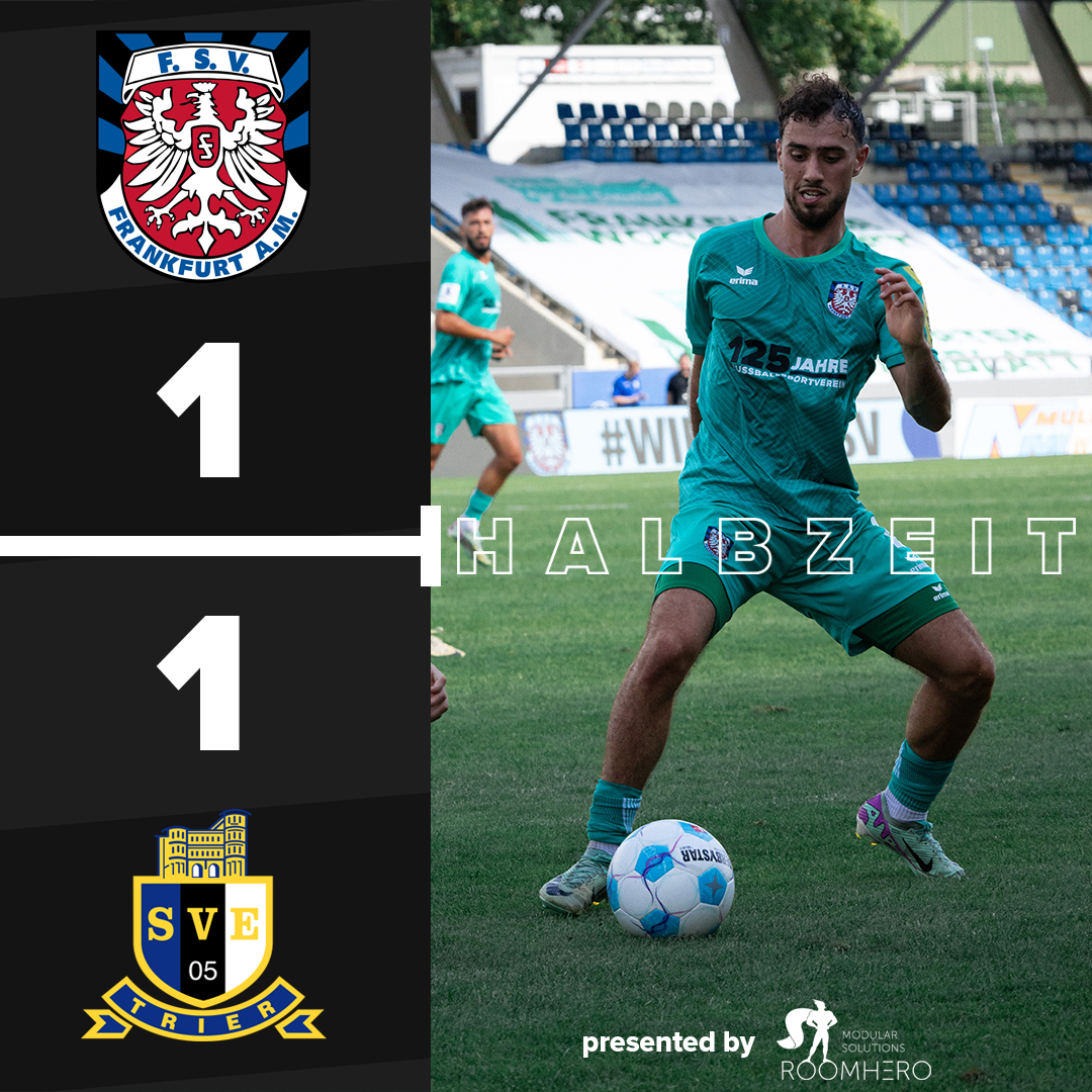 fsv_frankfurt's tweet photo. Zur Halbzeit steht es 1:1 Unentschieden zwischen dem FSV Frankfurt und Eintracht Trier!

👉Zum Stream: https://t.co/aWvtGnqdUg
#FSVFrankfurt #WIRsindFSV #fsvsve #FSVlive #125JahreFSV https://t.co/qGmG0rZN6x