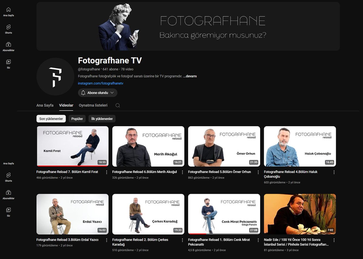 youtube.com/@fotografhane/… <a href="/FotografhaneTV/">Fotografhane TV</a> #fotoğrafçılık ve #fotoğraf sanatı üzerine 1 #TV programıdır.📸 #SemihKırmemiş tarafından hazırlanan program Ekim 2006'da
<a href="/DSmartDunyasi/">D-Smart</a>
'nın #kültür #sanat kanalı #DPlus'ta yayına başlamış Ekim 2008'de sona ermiştir.