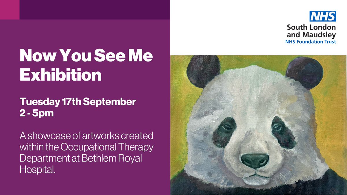 Now You See Me opens on 17th September! Explore inspiring artworks by our community from 2-5pm in the Maker Space Gallery, Occupational Therapy Department, Bethlem Royal Hospital. Don’t miss it! 🖼️ 

#Art #Wellbeing #Exhibition