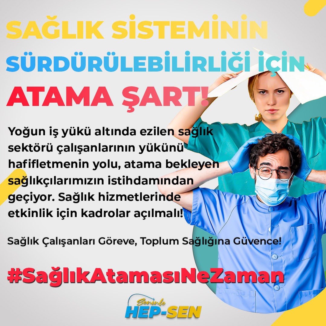 hepsen_2020's tweet photo. SAĞLIK SİSTEMİNİN SÜRDÜREBİLİRLİĞİ İÇİN  ATAMA ŞART! 

Yoğun iş yükü altında ezilen sağlık sektörü çalışanlarının yükünü hafifletmenin yolu, atama bekleyen sağlıkçılarımızın istihdamından geçiyor. Sağlık hizmetlerinde etkinlik için kadrolar açılmalı!

Sağlık çalışanları göreve, Toplum sağlığına güvence 

#SağlıkAtamasıNeZaman 

@drmemisoglu @saglikbakanligi 
@isikhanvedat @csgbakanligi 
@memetsimsek @HMBakanligi 
@yhgmsb