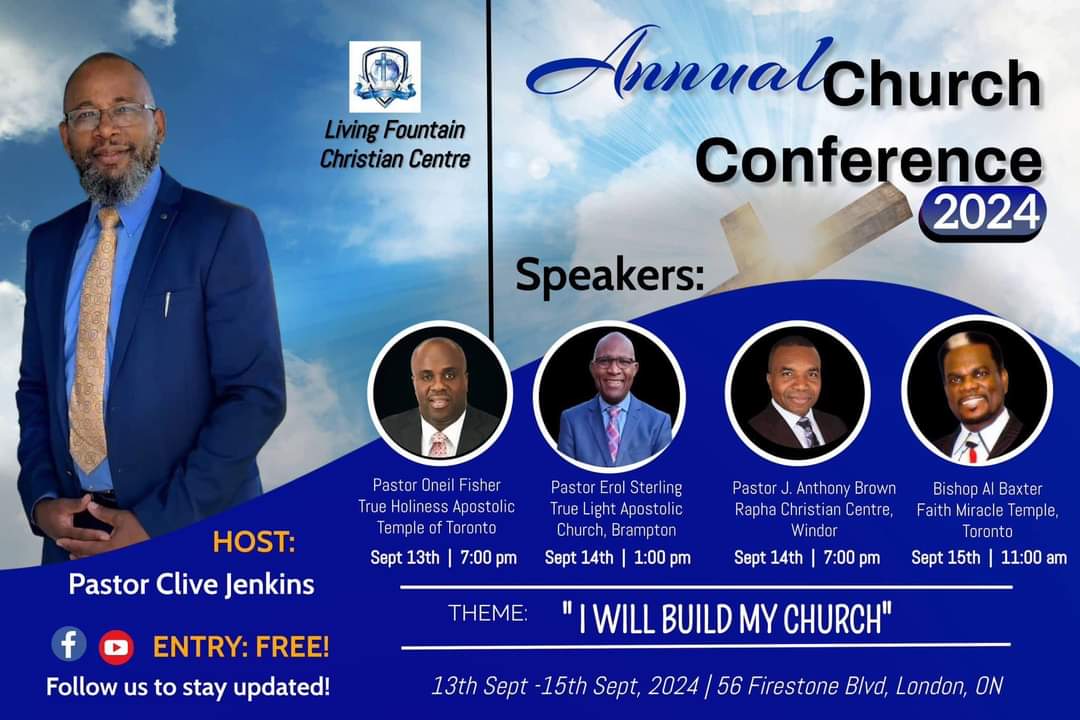If you are in the vicinity of London Ontario, I invite you to join me for a special Word from the Lord, followed by a Consecration and Ordination service at the LIVING FOUNTAIN CHRISTIAN CENTER, 56 Firestone Blvd. London, Ontario. on Sunday, September 15th 2024.