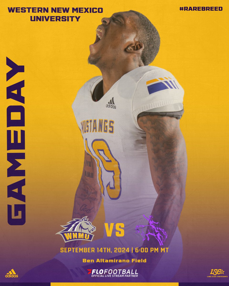 Mustang Football’s first home game of the season is finally here🚨 

🆚: New Mexico Highlands 
📍: Silver City, NM
🏟️: Ben Altamirano 
⏰: 6pm MT 
📊: wnmumustangs.com/sidearmstats/f…
🎥: flofootball.com/live/131944

#RareBreed #WNMU