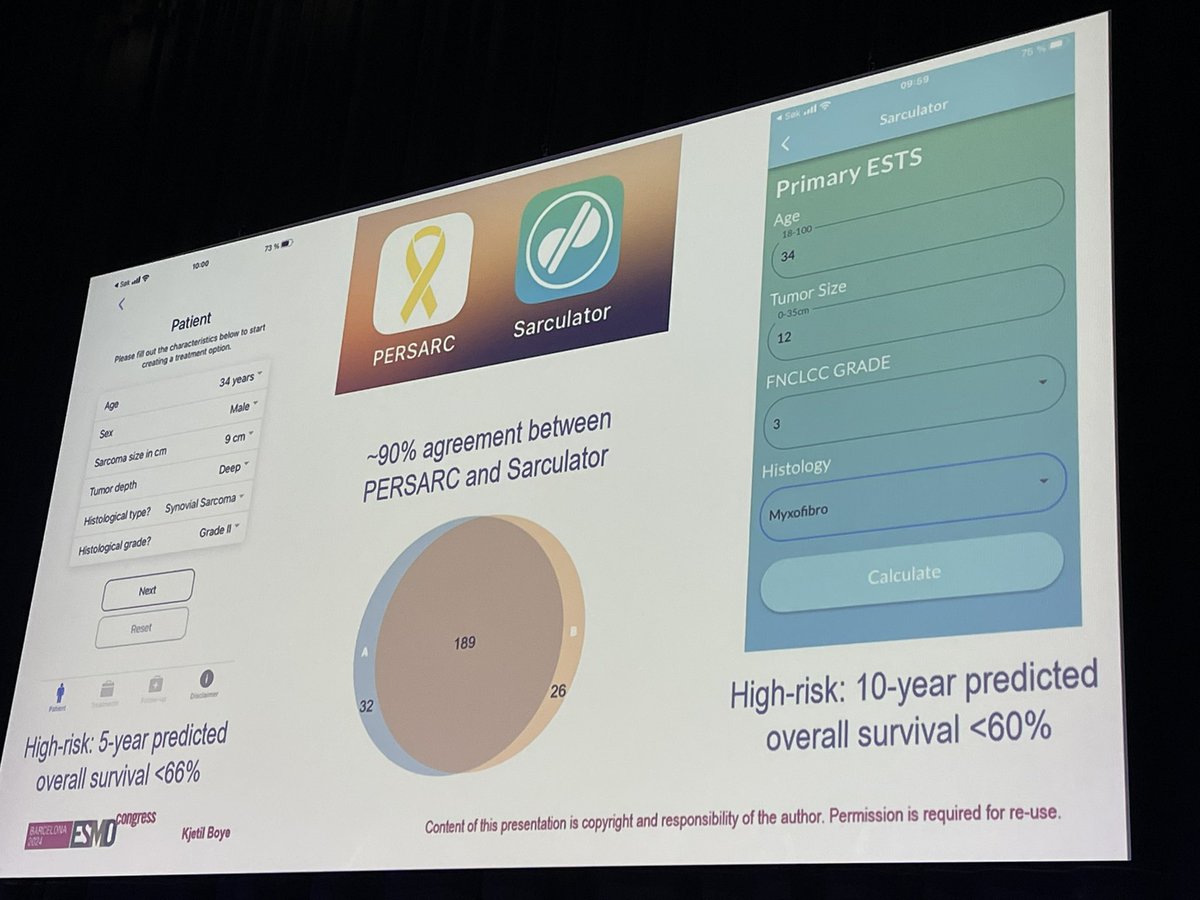 César Serrano García (@drcesarcoma) on Twitter photo 📱 RISK prediction in localized #sarcoma
There are 2 apps with high lever of agreement that can be downloaded and used in the clinic:
1️⃣ PERSARC 🔗 sites.google.com/view/daspo/pro…
2️⃣ SARCULATOR 🔗 sarculator.com
📸 <a href="/kjetilboye/">Kjetil Boye</a>
#ESMO24 #ESMOAmbassadors 📱 RISK prediction in localized #sarcoma
There are 2 apps with high lever of agreement that can be downloaded and used in the clinic:
1️⃣ PERSARC 🔗 sites.google.com/view/daspo/pro…
2️⃣ SARCULATOR 🔗 sarculator.com
📸 <a href="/kjetilboye/">Kjetil Boye</a>
#ESMO24 #ESMOAmbassadors