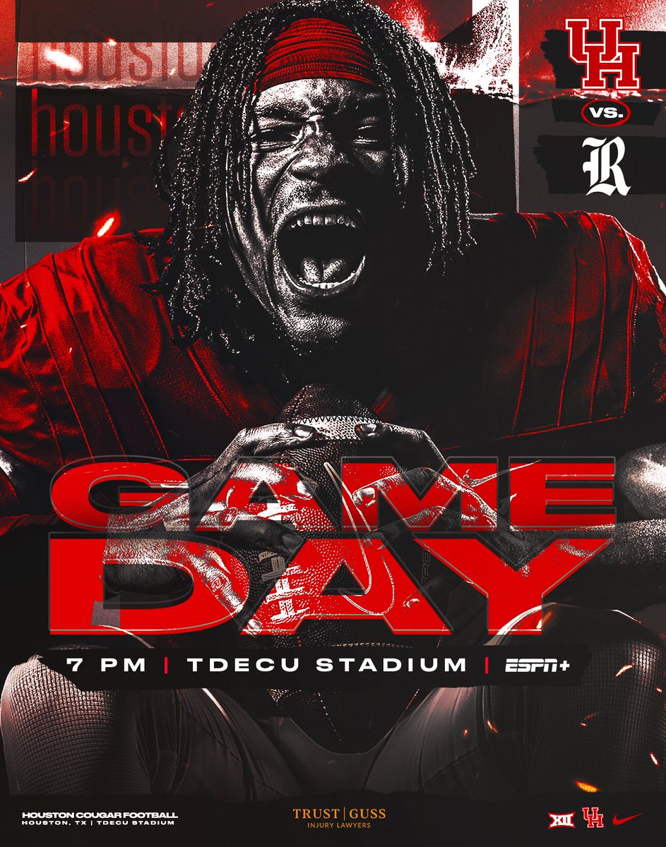 IT’S GAME DAY ‼️‼️

🆚 Rice 
⏰ 7 PM
📍 TDECU Stadium
📺 ESPN+

#GoCoogs | <a href="/TrustGuss/">Trust Guss Injury Lawyers</a>