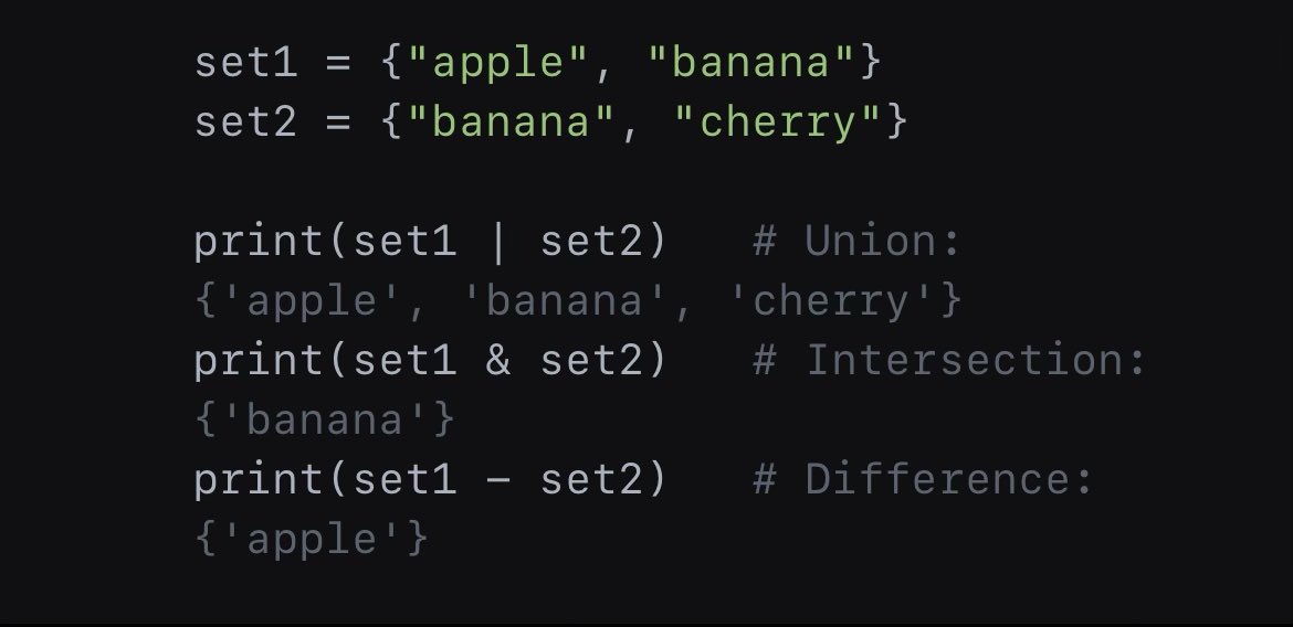iv_orr's tweet image. Perform set operations like union, intersection, and difference. Sets are powerful for comparisons! #PythonSets #LearnPython