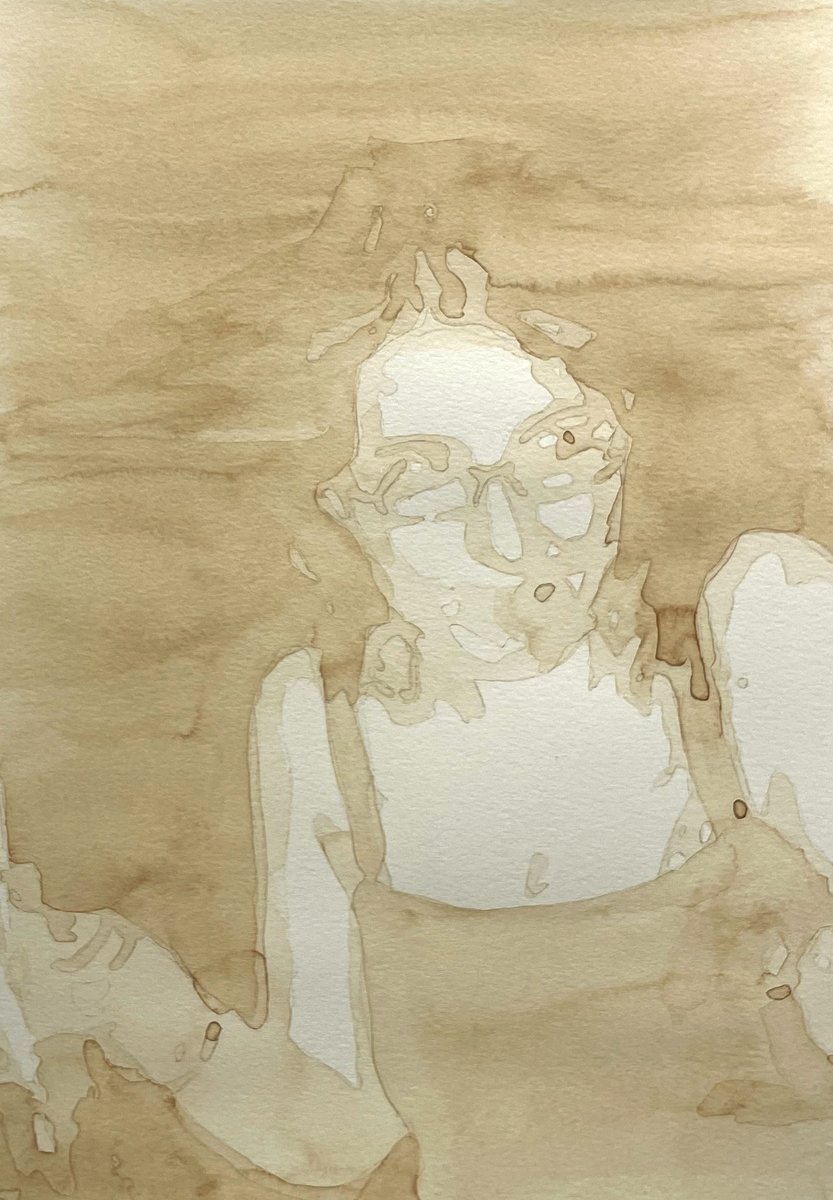 hellothisisalex's tweet photo. This year I started painting people from my time in Newfoundland. Artificial vanilla extract on watercolour paper. The extract's caramel stains the paper, re-creating memories (fictions?) anew. Reception for ‘Pulp’ today 1-4 pm at The Assembly, 68 King Street E, Hamilton, ON. https://t.co/jcMu37AGbS