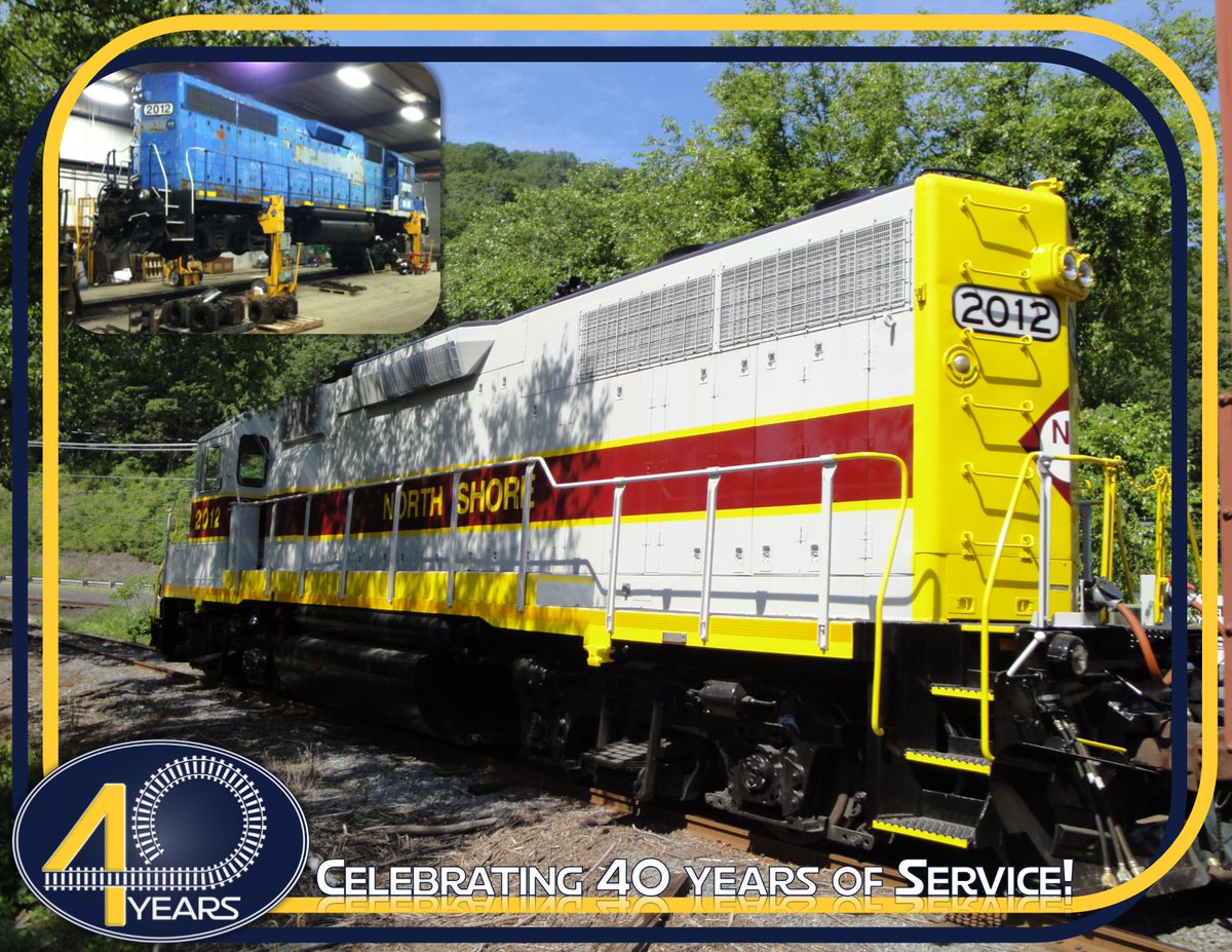 North_Shore_RR's tweet photo. Happy #ThrowbackThursday with another 40th #anniversary post!

In 2012, #NSHR 2012 is seen gleaming with a new paint and new hoses. The inset photo shows the unit on jacks while she was overhauled and refined prior to heading to the paint shop.

#JVRR #LVRR #NBER #SVRR #UCIR https://t.co/aBcCnggaRk