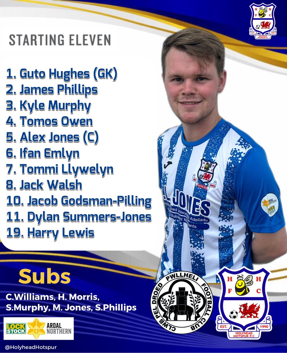 Your Hotspur line up for this afternoons <a href="/ArdalNorthern/">Lock Stock Ardal Northern Leagues</a> match Vs <a href="/cpdpwllfc/">CPD Pwllheli FC</a> 

⚪️🔵🐝 

#HHFC
