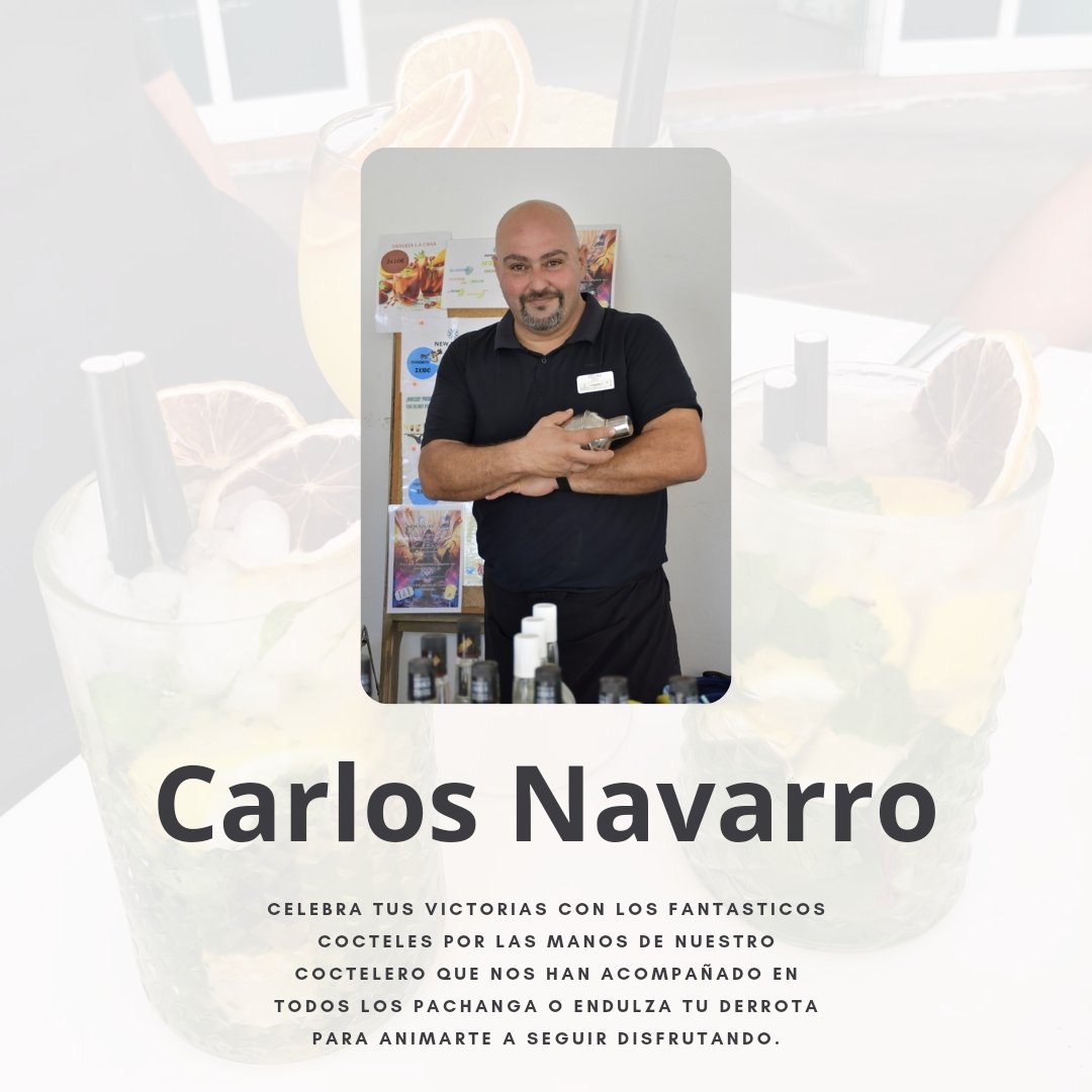 Refresca tus momentos con los cócteles temáticos que nos va a preparar nuestro coctelero Carlos Navarro <a href="/xancarlos/">Carlos López Neira</a> .
Nos acompaña también en esta nueva ubicación para dar ese punto a la experiencia Pachanga Tournament.