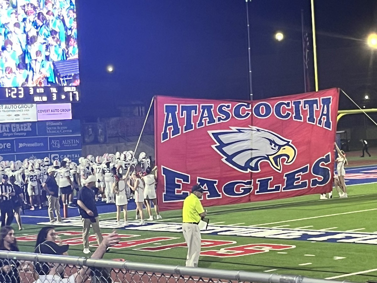 HumbleISD_AHS's tweet photo. @AHSEagleFB ended Westlake's 7-year  winning streak at home. THE 🅰️ is making a habit of ending long home-winning streaks (See Allen in 2021). Thank you, Eagle Nation, for making the 3-hour trip to support the 🅰️! @HumbleISD @HumbleISD_Ath #AHSGoBeyond #RoadWarriors #The🅰️Way! https://t.co/cP7hgUQOzt