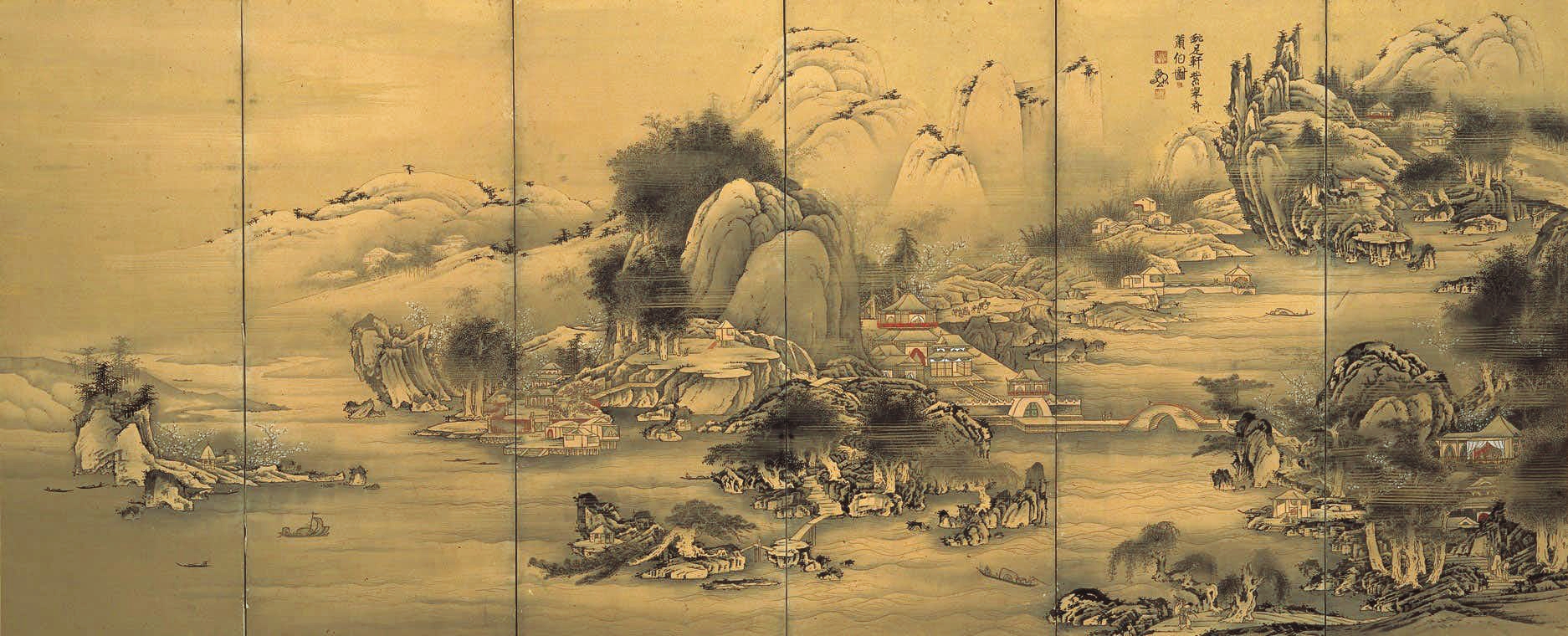 【真作】掛軸　跡部白鳥子　山水楼閣図　雅趣ある墨彩風景　合箱入　R96 日本美術史bot on X: 