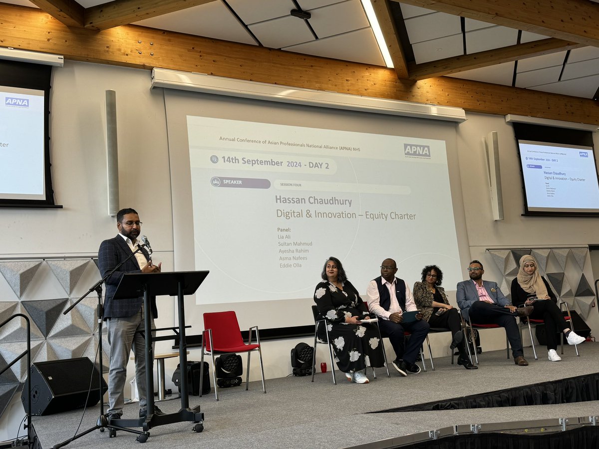 APNA NHS - Asian Professionals National Alliance (@apnanhs) on Twitter photo Our final session #APNA24
Digital and Innovation - Equity Charter
Chaired by Hassan Chaudhury
<a href="/LJ_Ali1/">Dr Lia โbiopsychosocialโ Ali</a>
<a href="/AyeshaRahimCCIO/">Ayesha Rahim</a>
<a href="/AsmaNafees82/">Asma</a>
<a href="/eddieolla/">Eddie Olla</a>
<a href="/ProfSulMahmud/">Professor Sultan Mahmud</a> Our final session #APNA24
Digital and Innovation - Equity Charter
Chaired by Hassan Chaudhury
<a href="/LJ_Ali1/">Dr Lia โbiopsychosocialโ Ali</a>
<a href="/AyeshaRahimCCIO/">Ayesha Rahim</a>
<a href="/AsmaNafees82/">Asma</a>
<a href="/eddieolla/">Eddie Olla</a>
<a href="/ProfSulMahmud/">Professor Sultan Mahmud</a>
