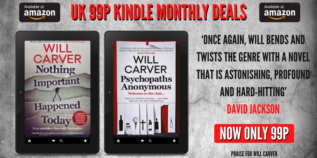 OrendaBooks's tweet photo. #UK #KMD
Join the #CarverCult with @will_carver's breathtakingly original, dark, absolutely UNFORGETTABLE #thrillers are just #99p atm!
'The most original crime writer in the UK'
#NothingImportant: https://t.co/yAqhsCp0iV
#PsychopathsAnonymous: https://t.co/bFQMJXnC5r https://t.co/JbkhaRQ7L4