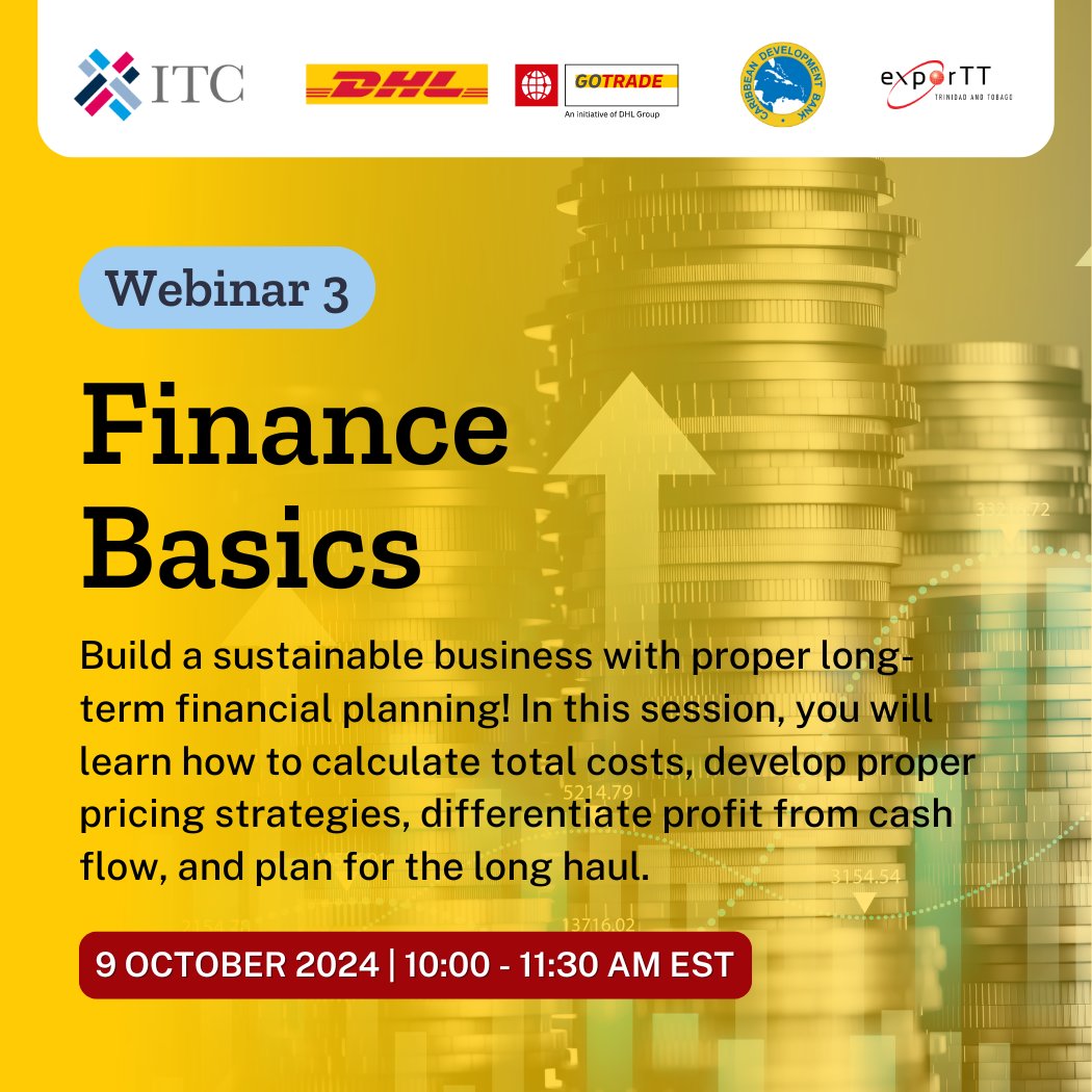 Caribank's tweet photo. C'bean women entrepreneurs! Strengthen your #SmallBusiness with expert knowledge in #logistics, business finance, & customs processes by joining our 3-part webinar series. Register! 🔗https://t.co/Blo1ajVYt7
Partners: @caribank, @ITC_SheTrades #SheTrades & @DHLexpress #GoTrade https://t.co/x3bB6llkOX