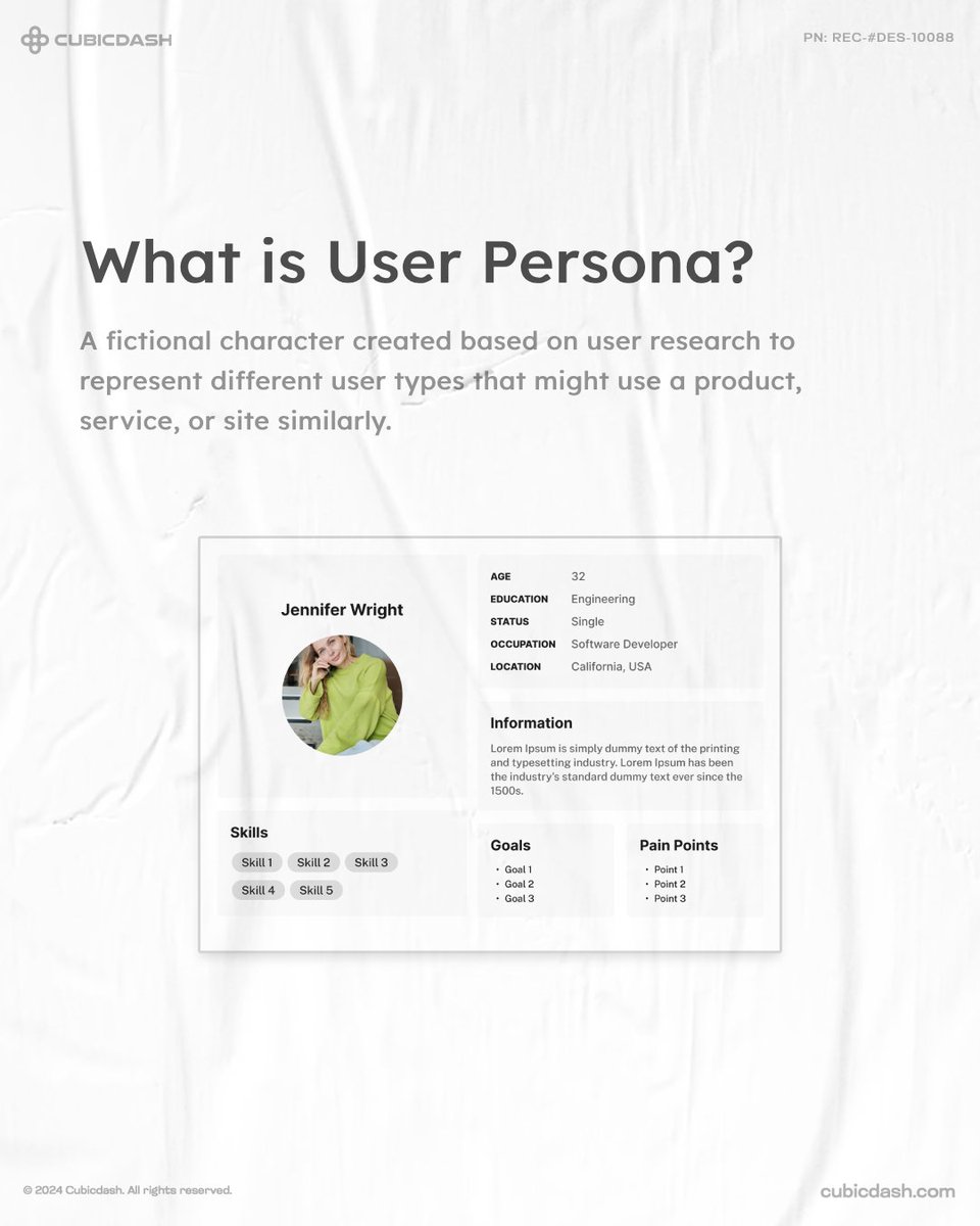 cubicdash's tweet image. A user persona is your ideal customer profile. It helps focus marketing, tailor products, and speak your customer&apos;s language. For eg., Apple targets tech-savvy, design-conscious users. 

How has your brand defined its audience?

#UserPersona #DesignTermoftheWeek #cubicdash