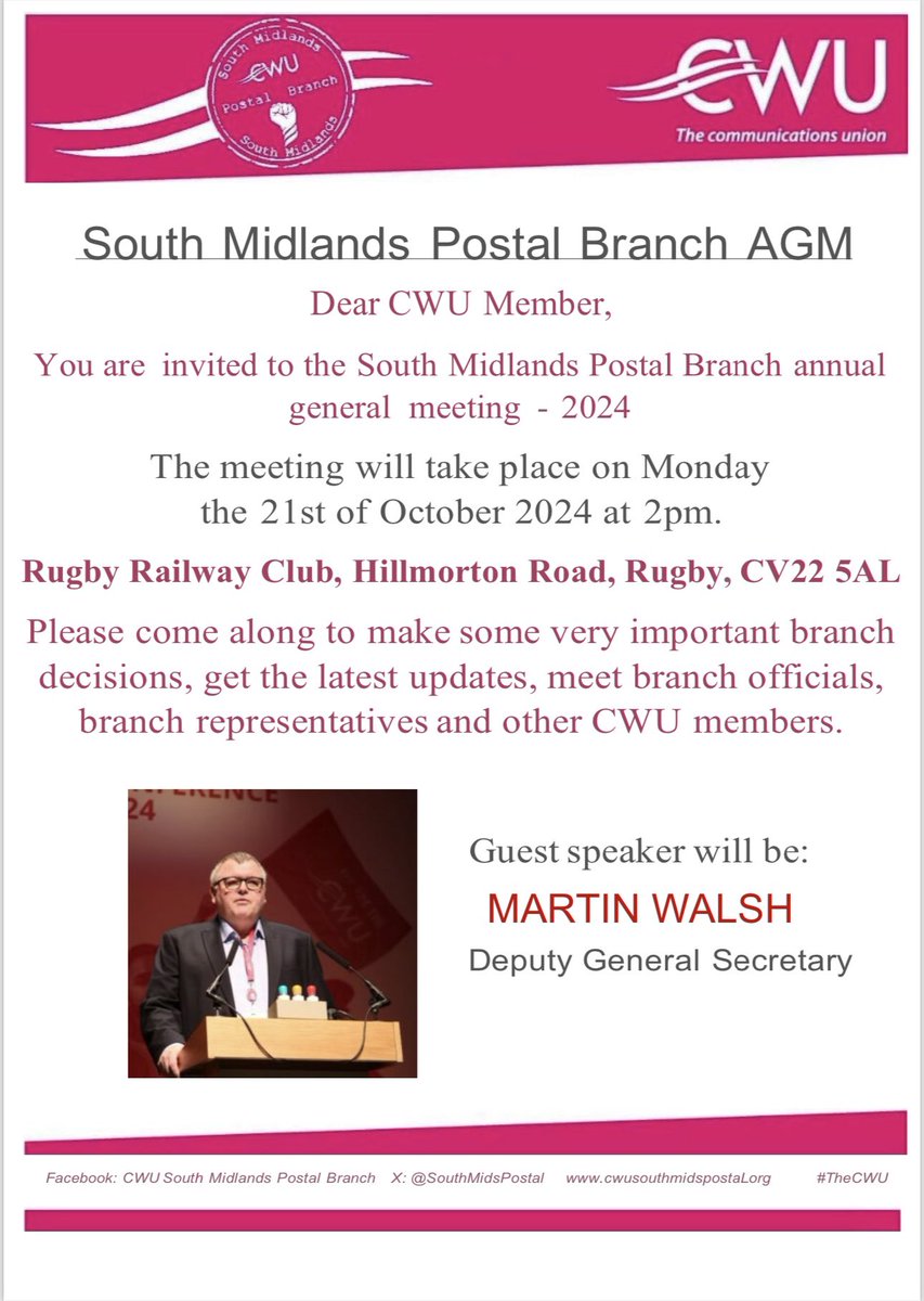 AGM - 21st October 2024 - Rugby Railway Club!!