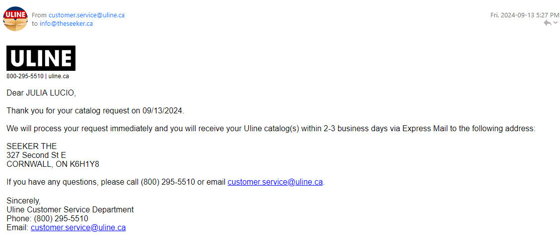 seeker_chick's tweet photo. I got not one but two catalogs this week from #uline.  I asked to be removed from the mailing then I get this???? WTF is wrong with this company???? https://t.co/gnPPOD5GGM